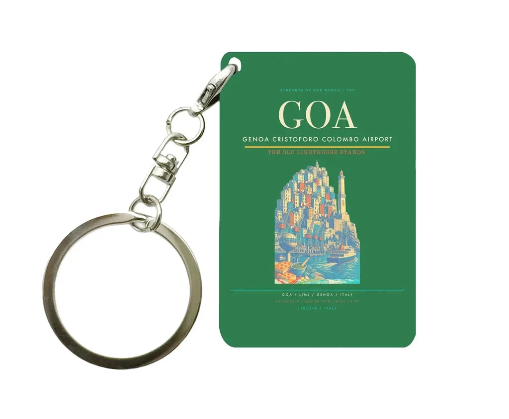 Genoa Cristoforo Colombo Airport (GOA) design on green key chain