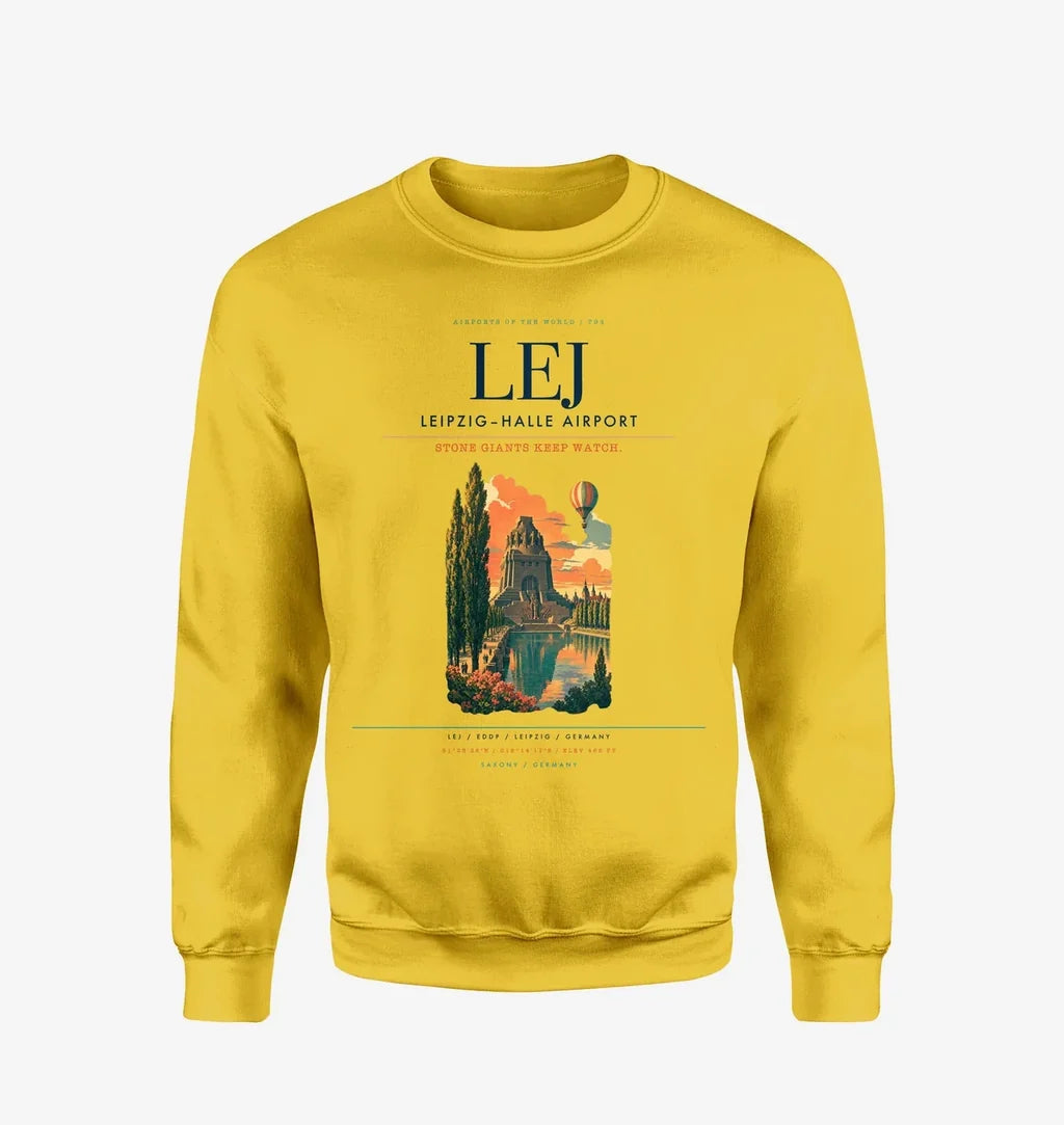 Leipzig–Halle Airport (LEJ) design on yellow sweatshirt