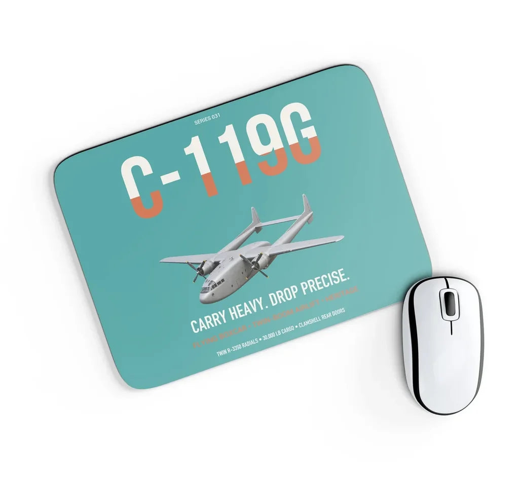 C-119G Flying Boxcar design on turquoise rectangle mouse pad