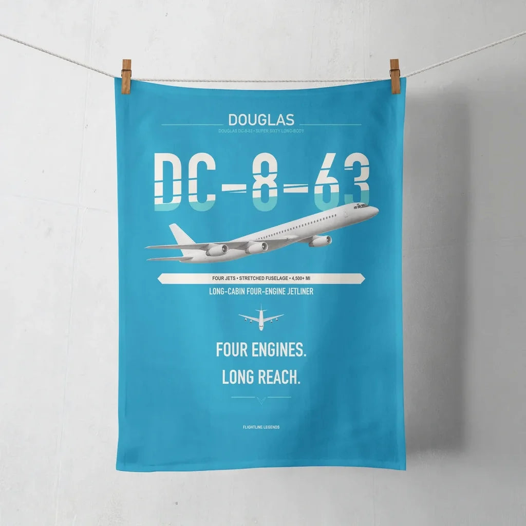 Douglas DC-8-63 design on turquoise towel