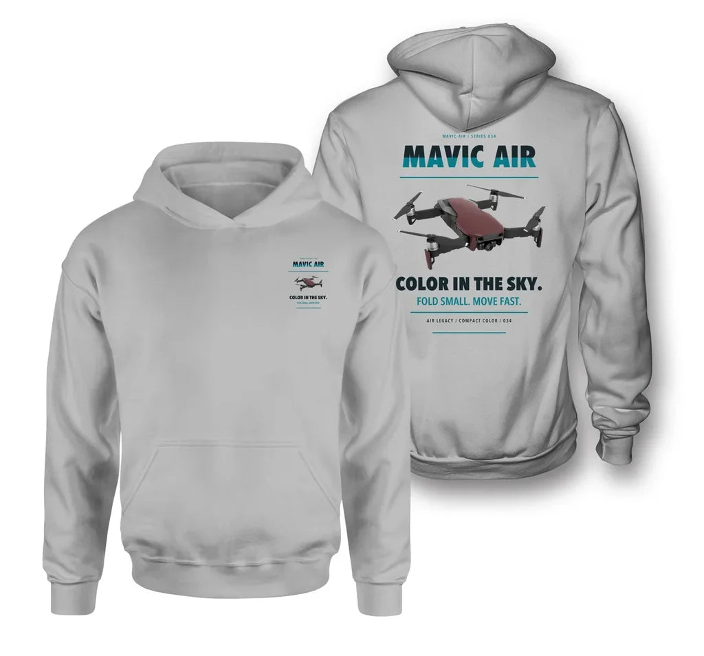 DJI Mavic Air design on light gray hoodie