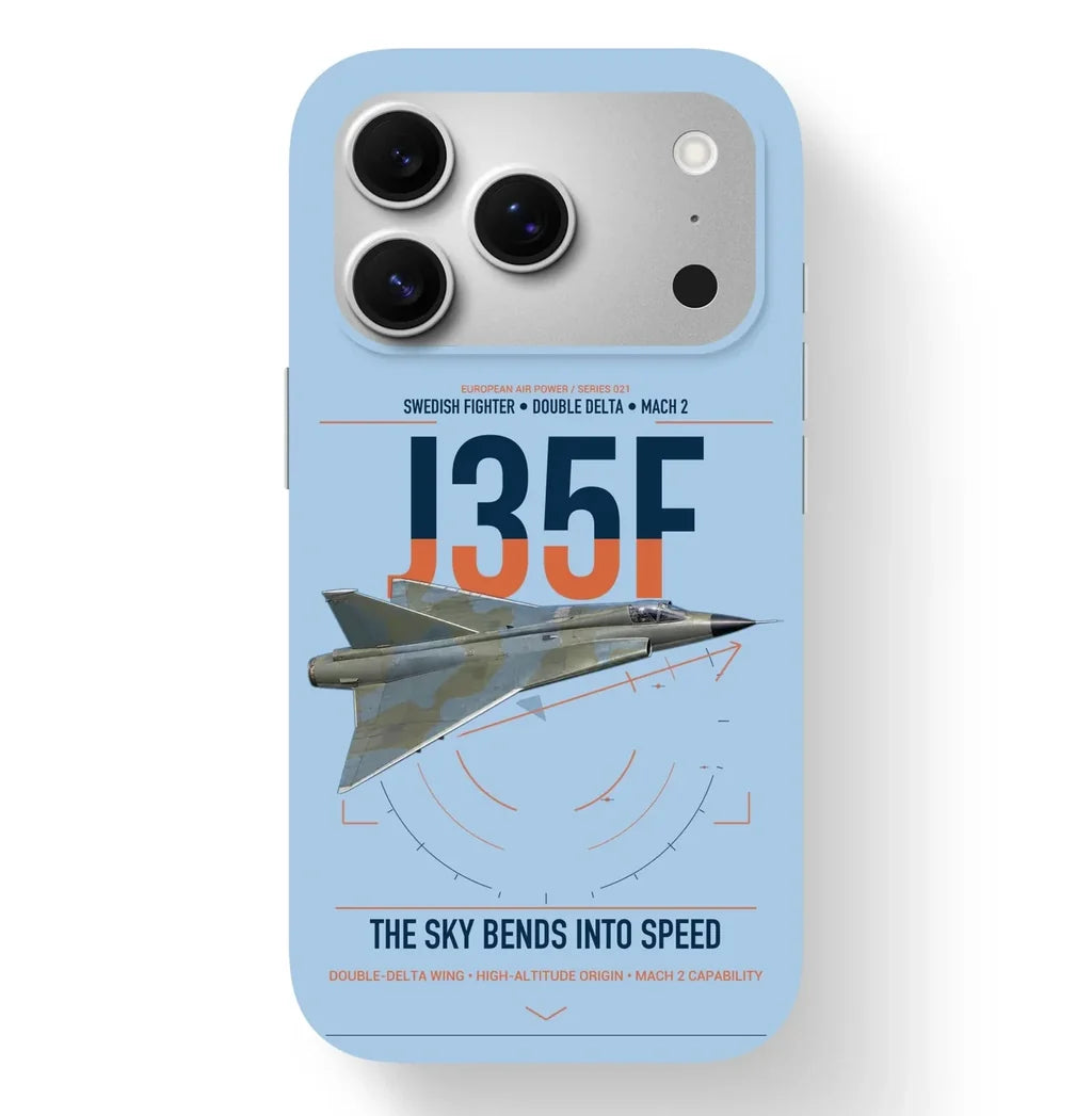Saab J 35F Draken design on light blue magsafe iphone case, for iPhone 17 Pro