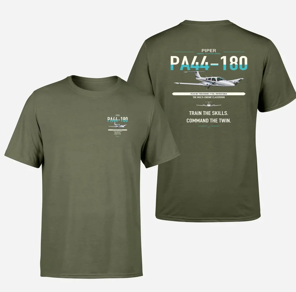 Piper PA-44-180 Seminole design on green army t-shirt, double-side print