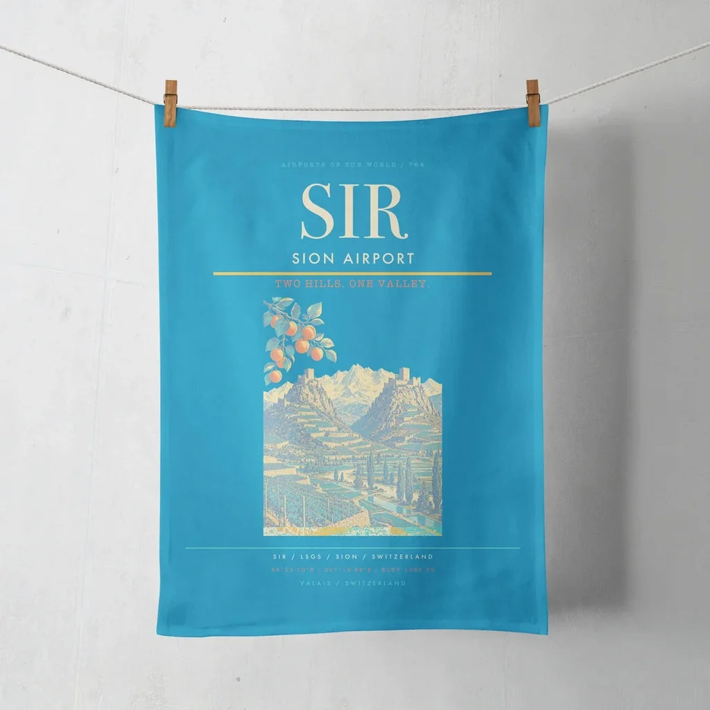 Sion Airport (SIR) design on turquoise towel