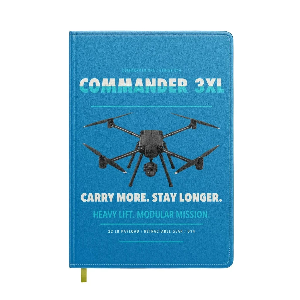 Draganfly Commander 3XL design on turquoise notebook
