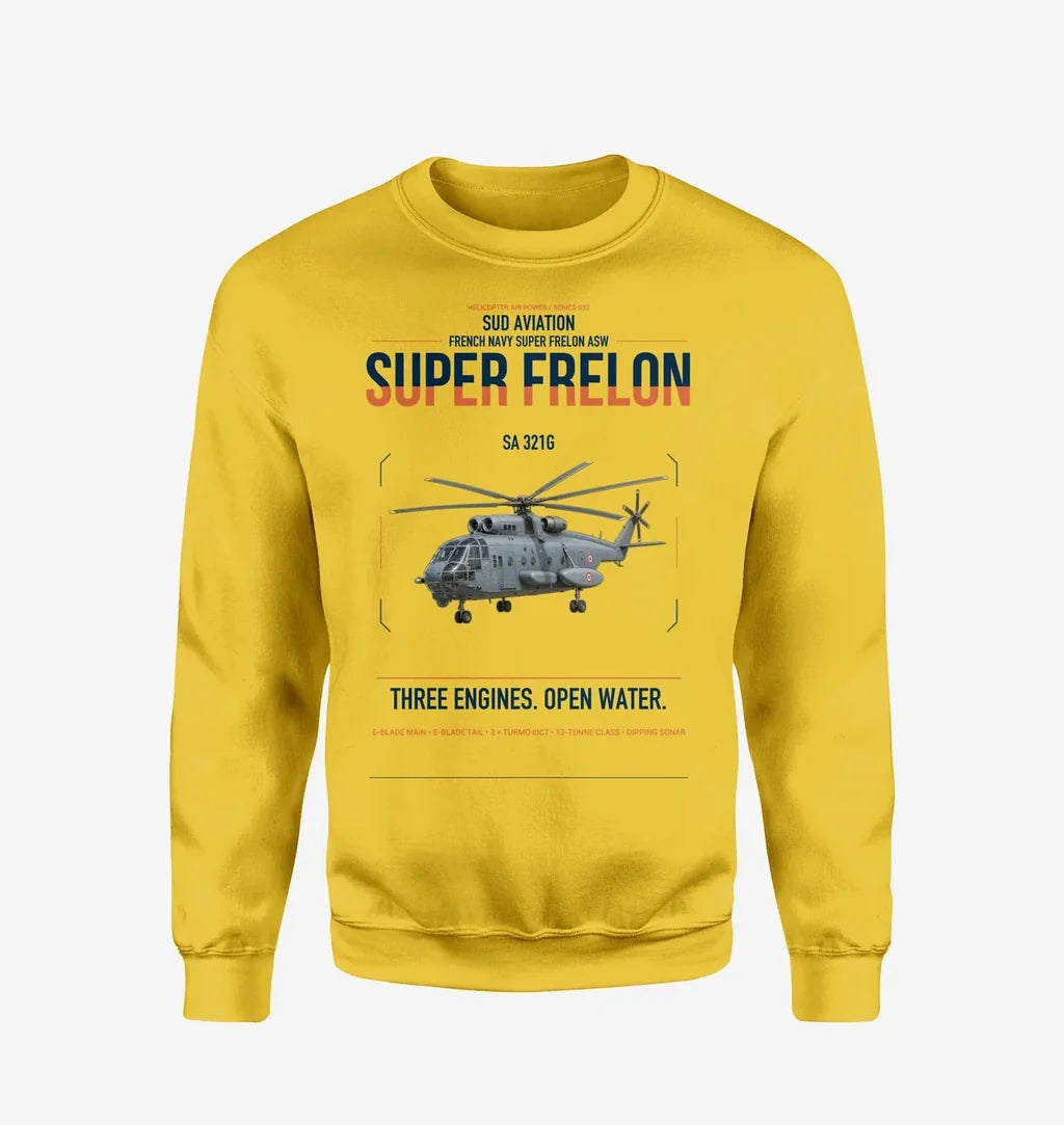 Sud Aviation SA 321G Super Frelon design on yellow sweatshirt