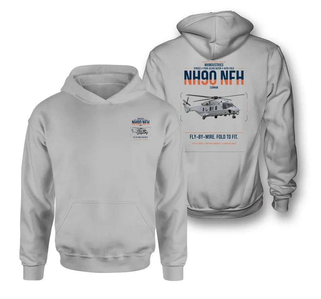 NHIndustries NH90 NFH Caïman design on light gray double-side hoodie, double-side print