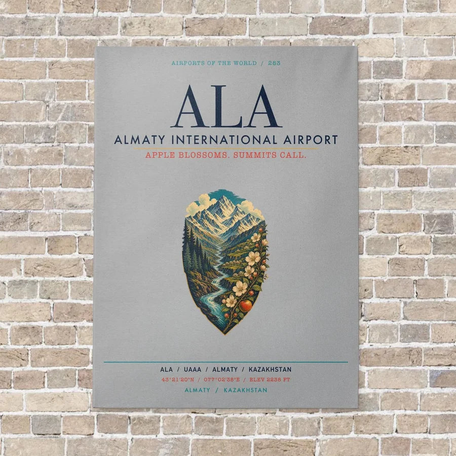 Almaty International Airport ALA vertical canvas print - no frame - light gray background