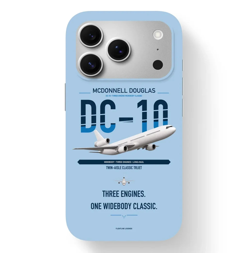 McDonnell Douglas DC-10 design on light blue magsafe iphone case, for iPhone 17 Pro