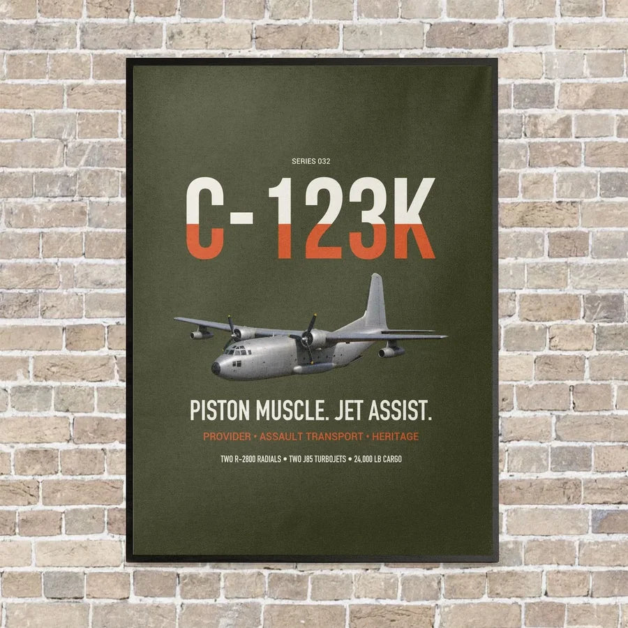 C-123K Provider vertical canvas print - framed - green army background