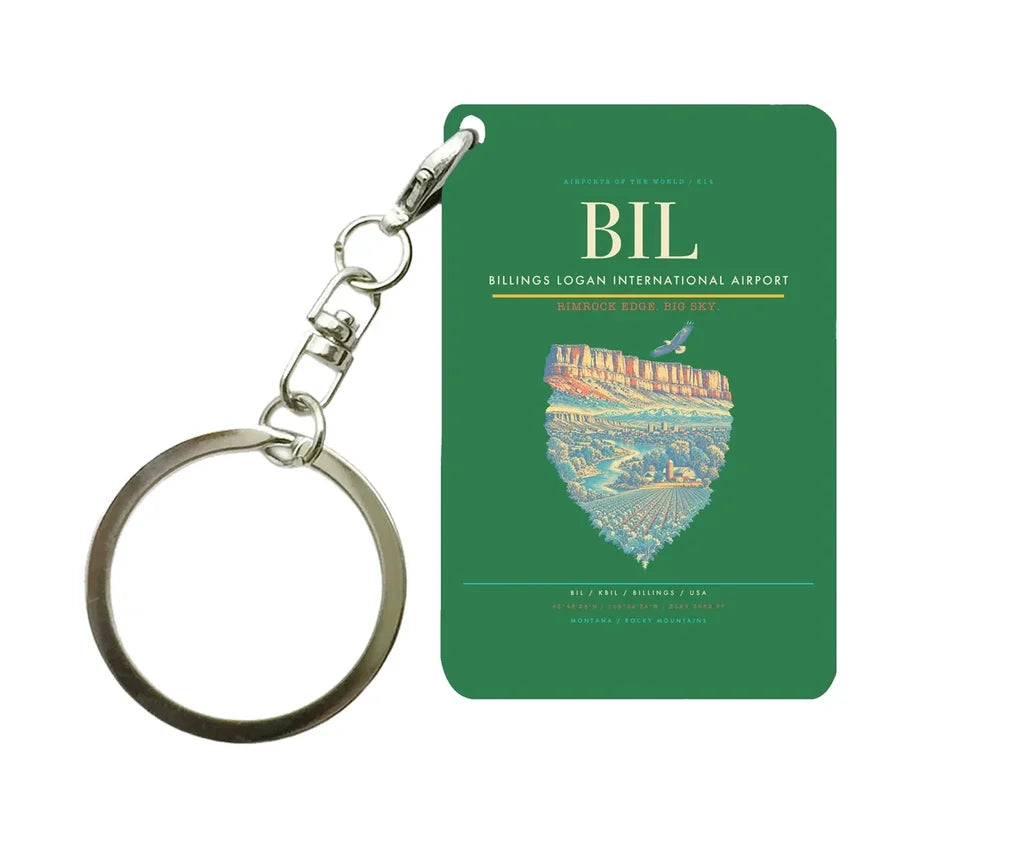 Billings Logan International Airport (BIL) design on green key chain