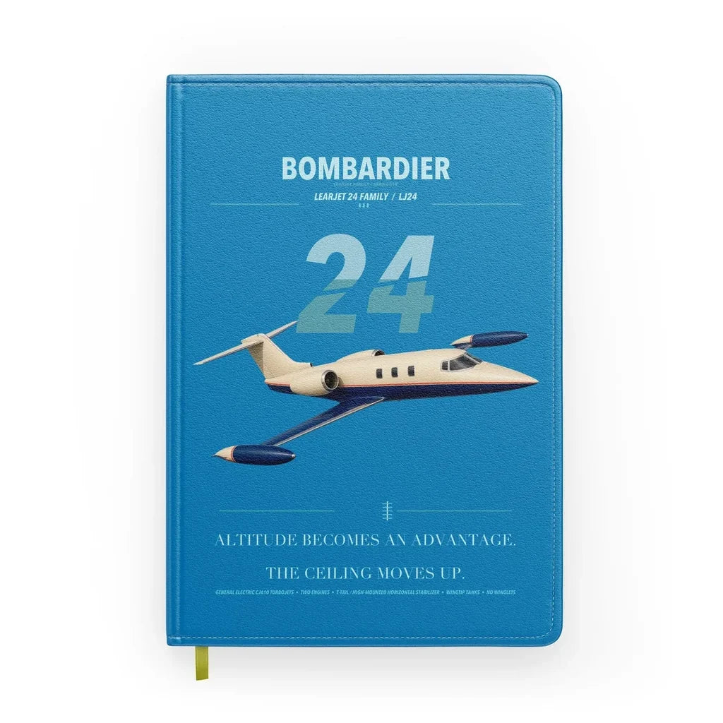 Bombardier Learjet 24 design on turquoise notebook