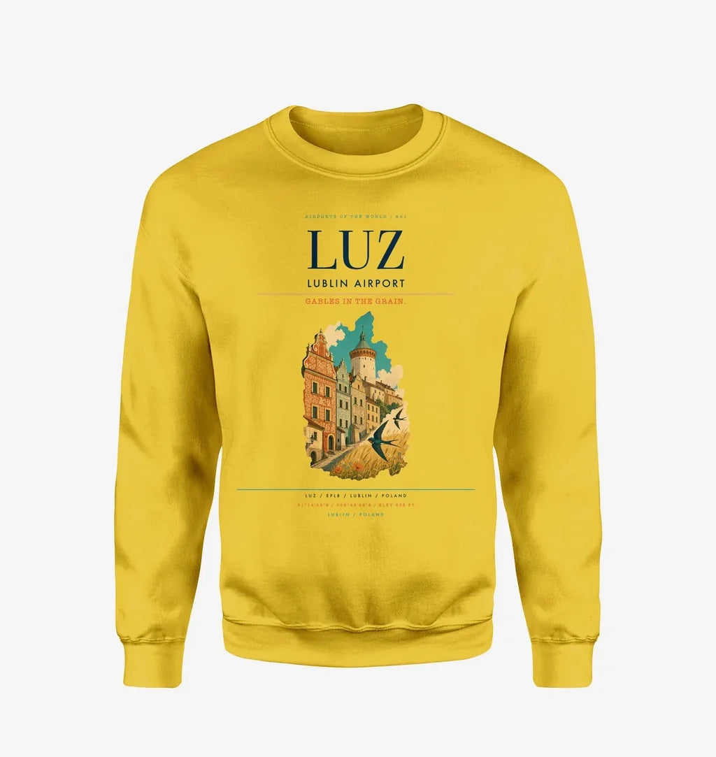 Lublin Airport (LUZ) design on yellow sweatshirt
