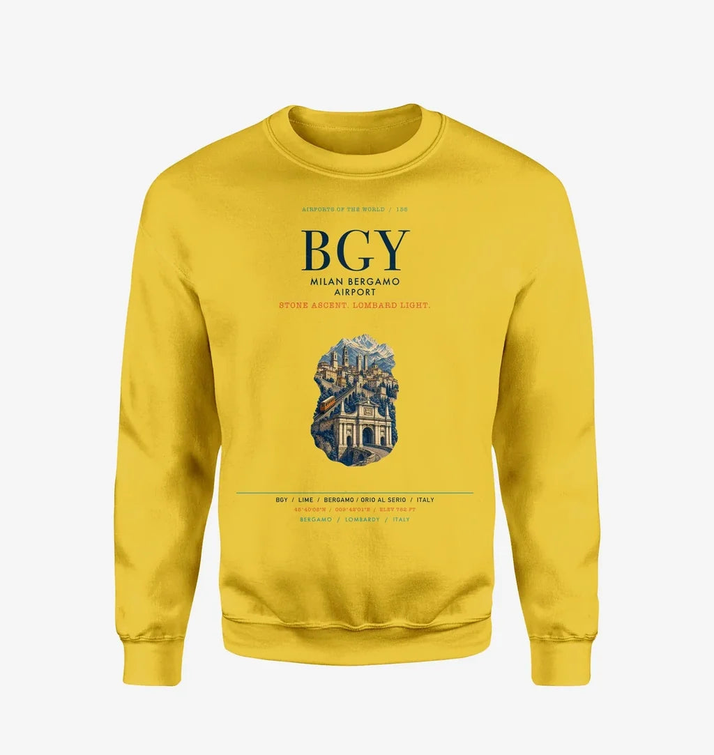 Milan Bergamo Airport (BGY) design on yellow sweatshirt