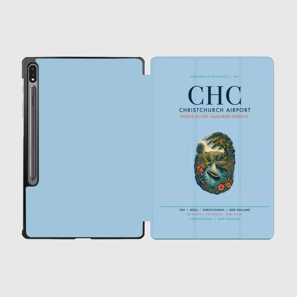 Christchurch Airport (CHC) design on light blue samsung tablet tablet case