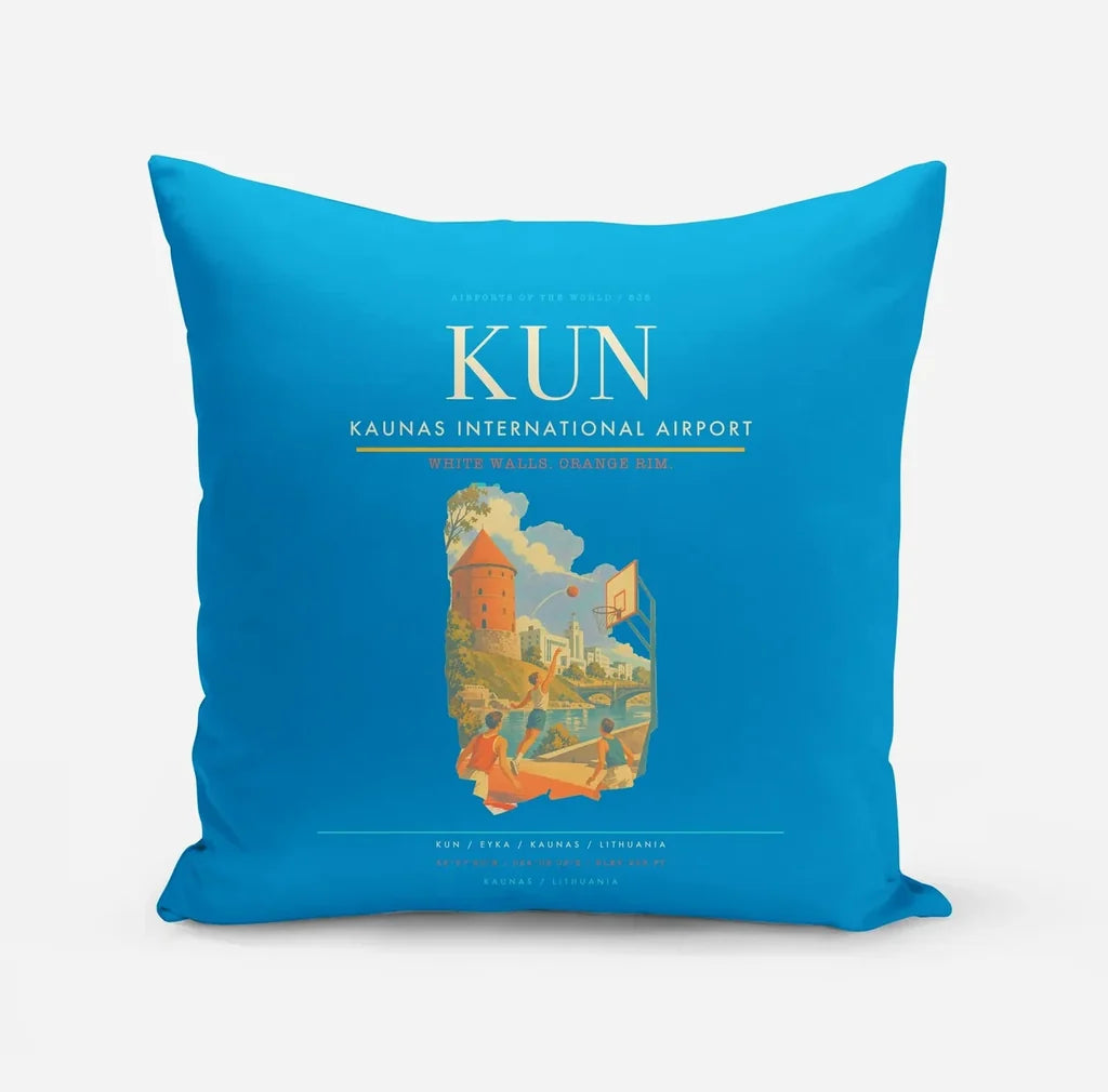 Kaunas International Airport (KUN) design on turquoise pillow