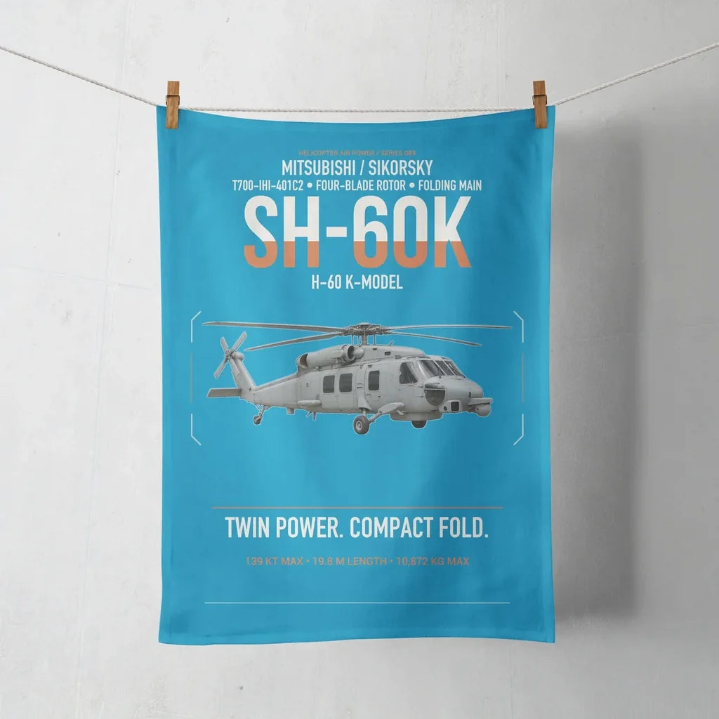 Mitsubishi Sikorsky SH-60K design on turquoise towel