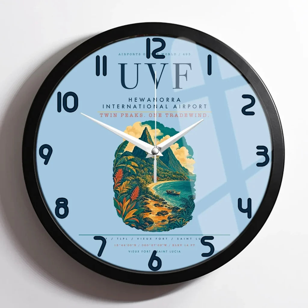 Hewanorra International Airport (UVF) design on light blue framed wall clock