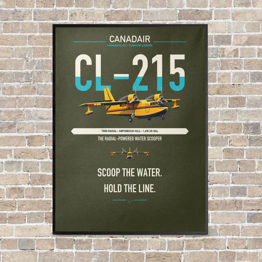 Canadair CL-215 vertical canvas print - framed - green army background