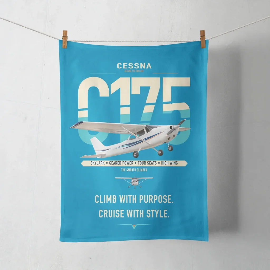 Cessna 175 Skylark design on turquoise towel