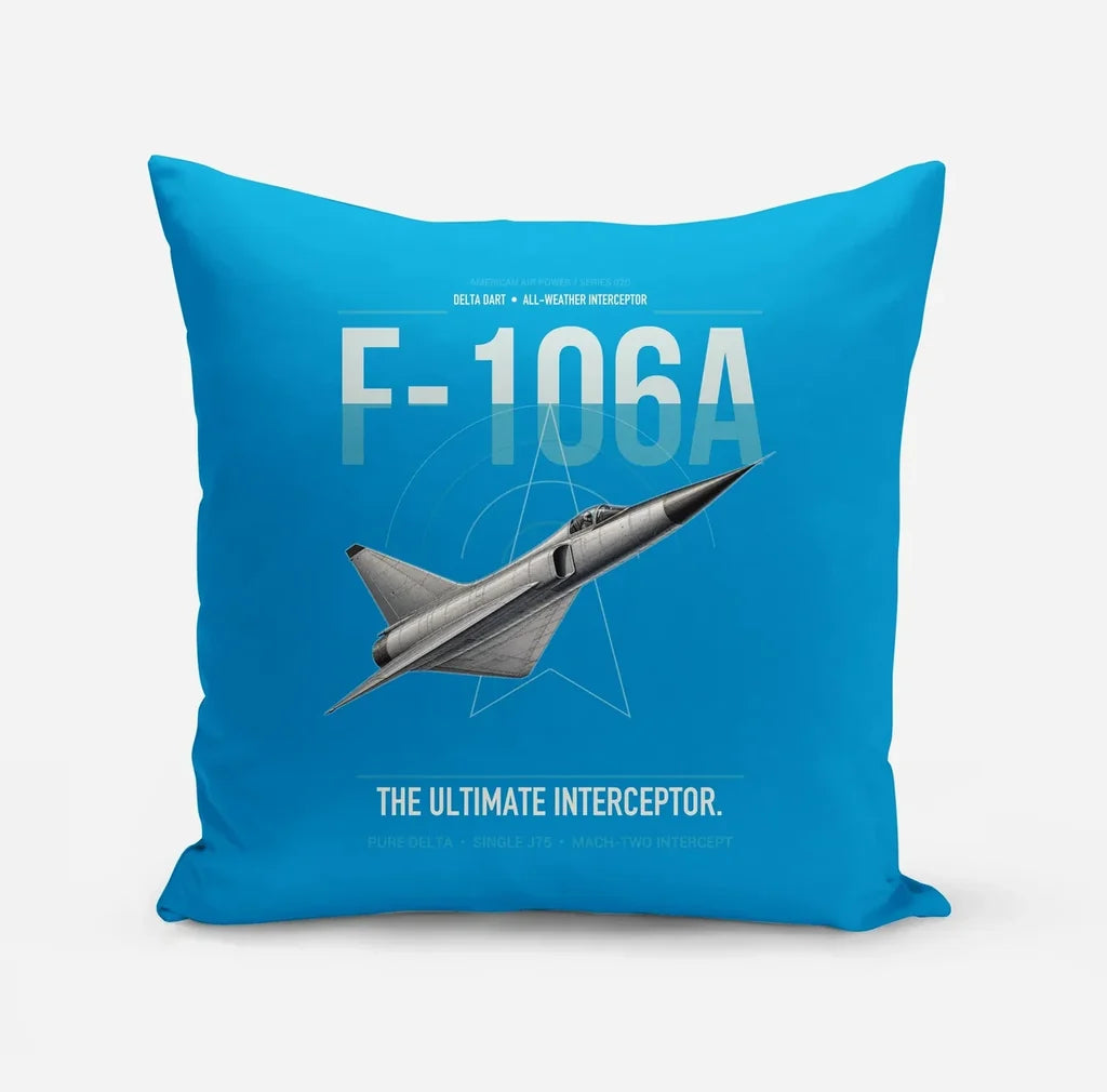 F-106A Delta Dart design on turquoise pillow