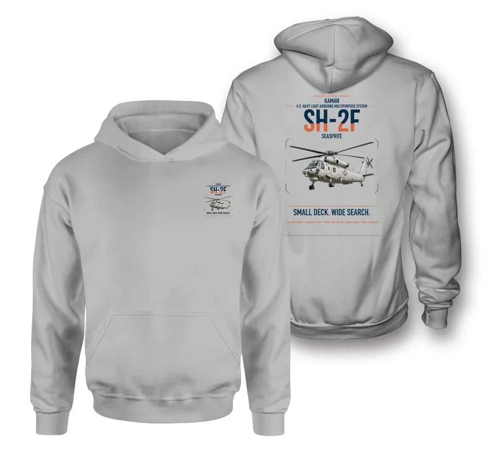Kaman SH-2F Seasprite design on light gray double-side hoodie, double-side print