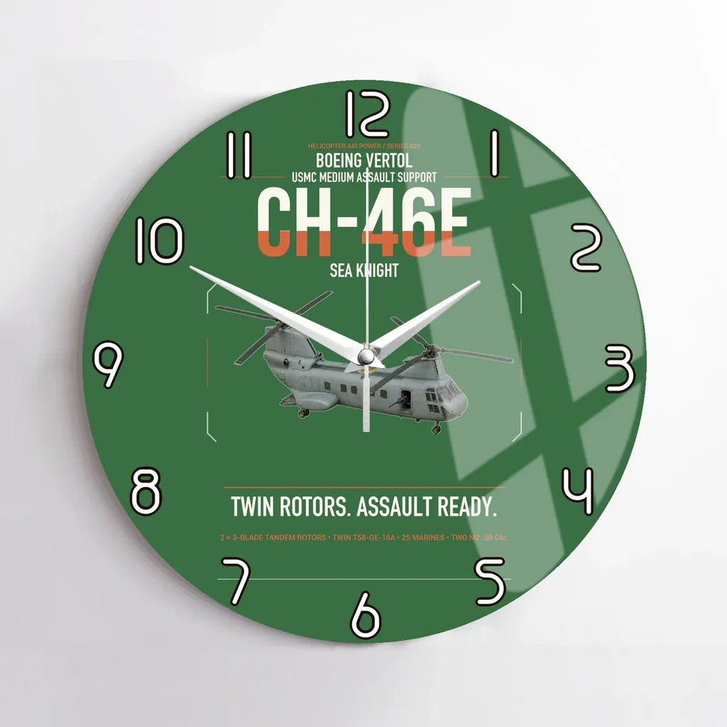 Boeing Vertol CH-46E Sea Knight design on green no frame wall clock