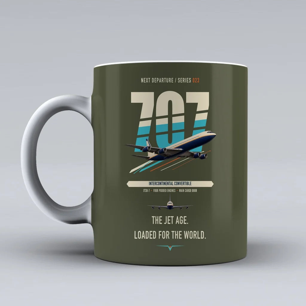 Boeing 707-320C double-side print on green army ceramic mug
