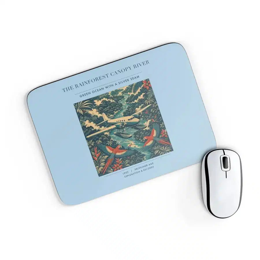 VINTAGE G4403 - The Rainforest Canopy River - Designed Mouse Pads design on lightblue rectangle