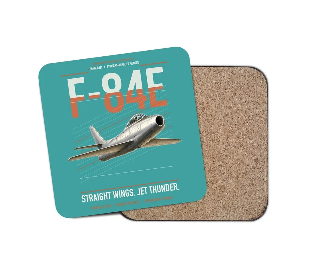 F-84E Thunderjet design on turquoise 1 piece coaster