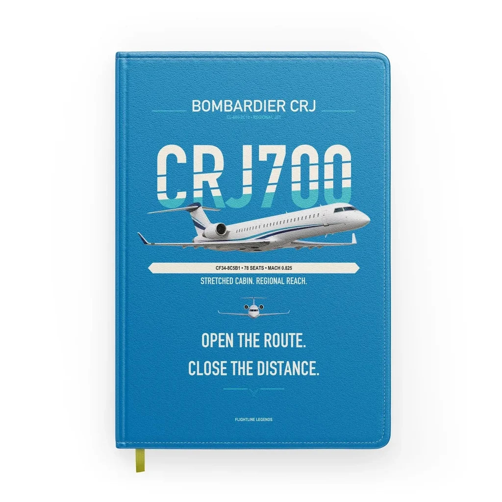 Bombardier CRJ700 design on turquoise notebook