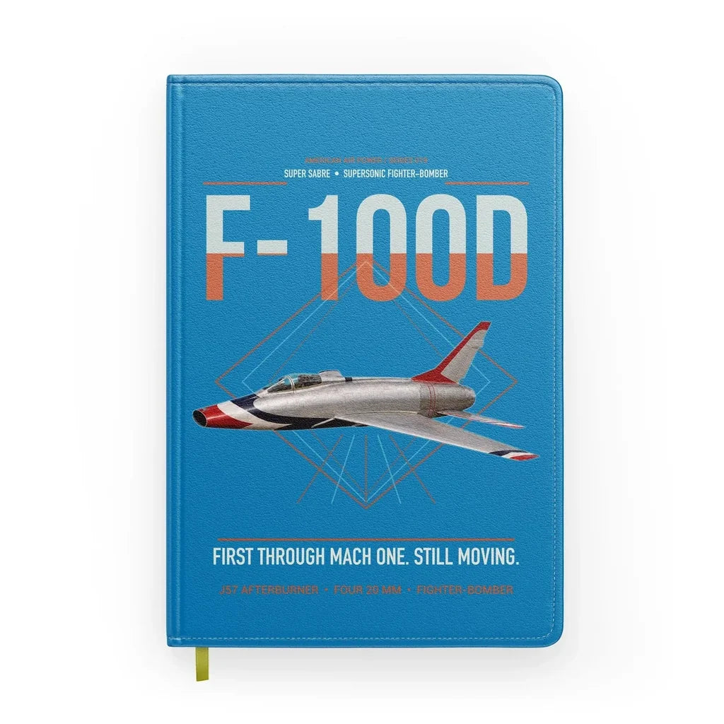 F-100D Super Sabre design on turquoise notebook