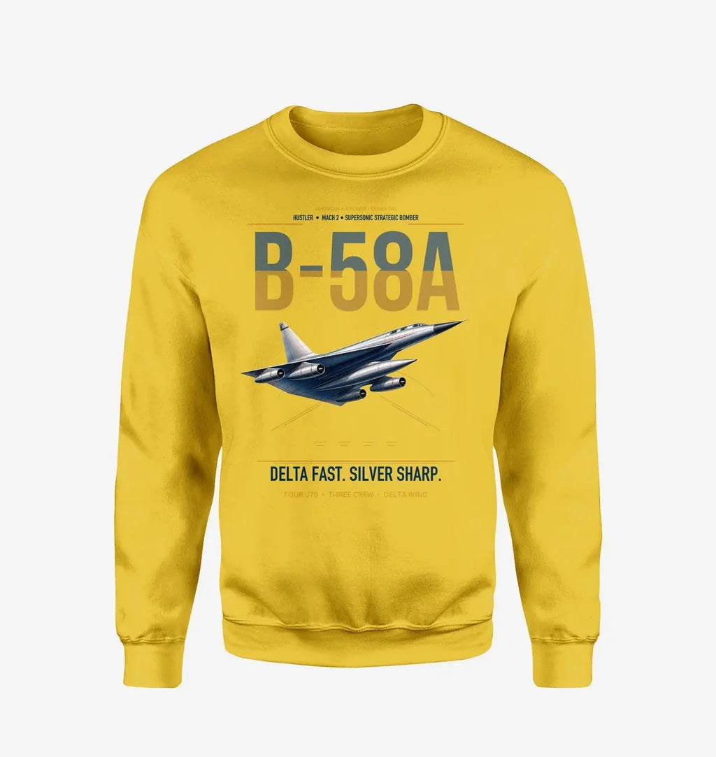 B-58A Hustler design on yellow sweatshirt
