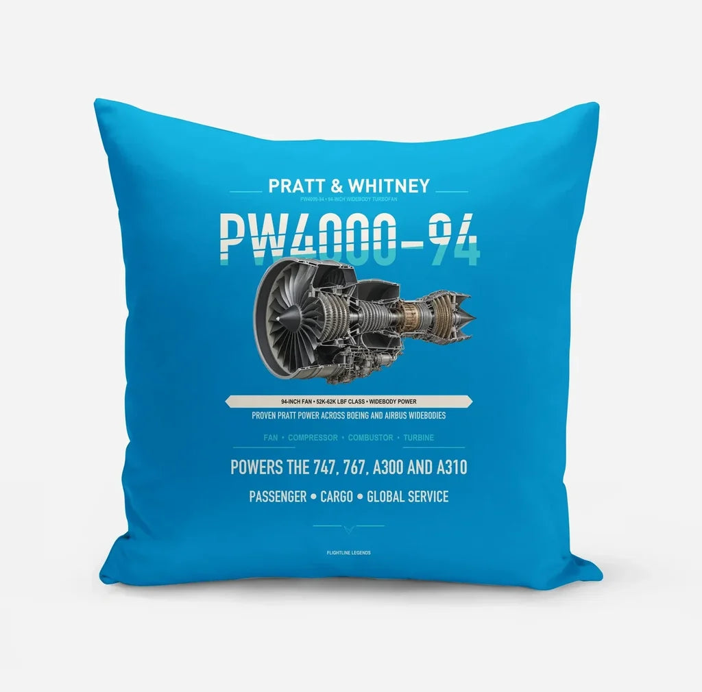 PW4000-94 design on turquoise pillow