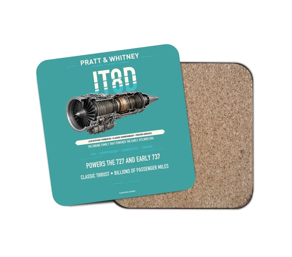 JT8D design on turquoise 1 piece coaster