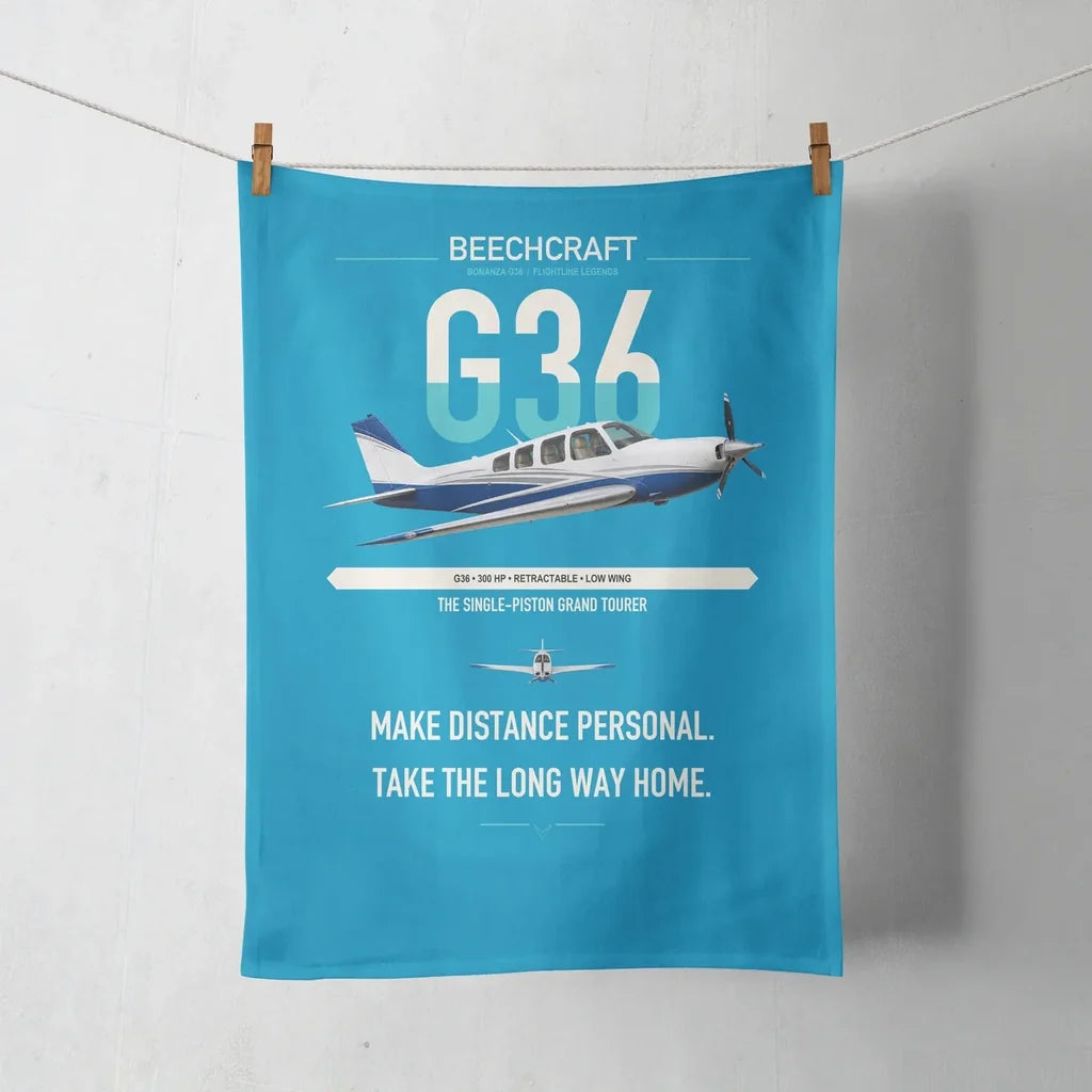 Beechcraft Bonanza G36 design on turquoise towel