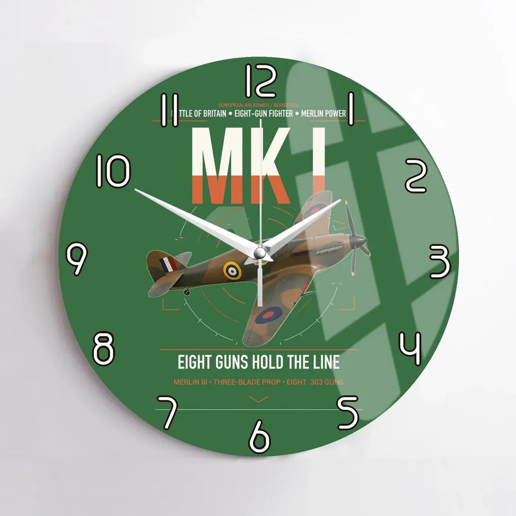 Hawker Hurricane Mk I design on green no frame wall clock