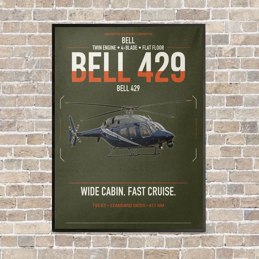 Bell 429 vertical canvas print - framed - green army background
