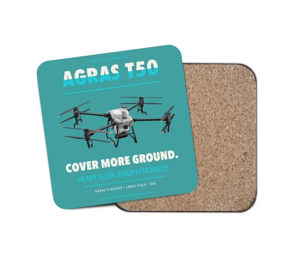DJI Agras T50 design on turquoise 1 piece coaster