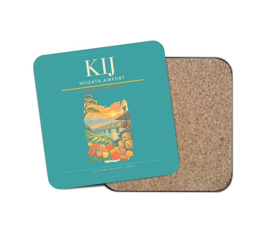 Niigata Airport (KIJ) design on turquoise 1 piece coaster