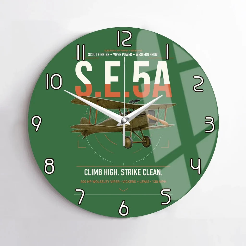 Royal Aircraft Factory S.E.5a design on green no frame wall clock