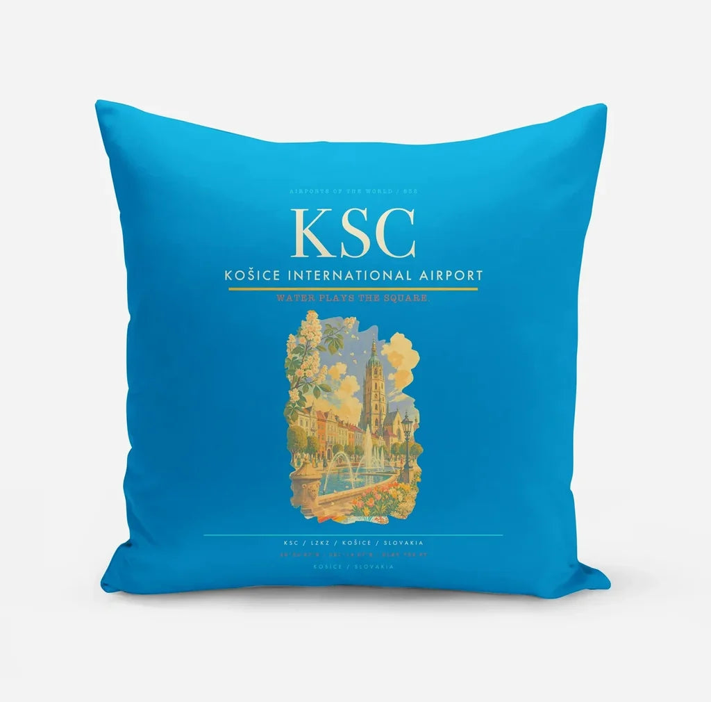 Košice International Airport (KSC) design on turquoise pillow