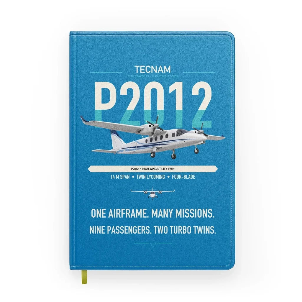 Tecnam P2012 Traveller design on turquoise notebook
