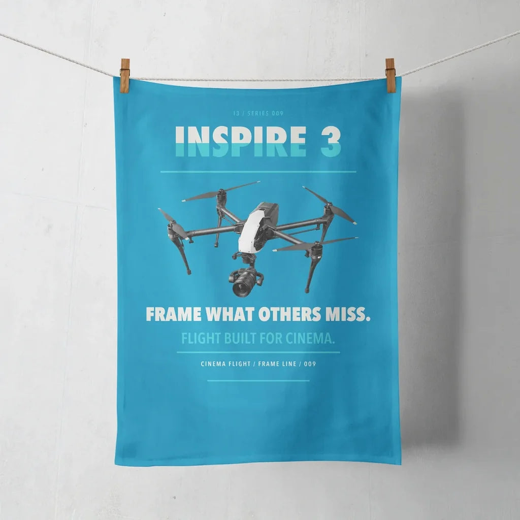 DJI Inspire 3 design on turquoise towel