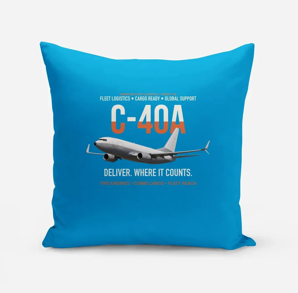 C-40A Clipper Fleet Logistics Ready design on turquoise pillow