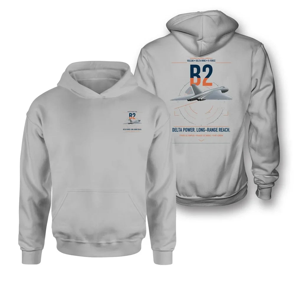 Avro Vulcan B2 design on light gray double-side hoodie, double-side print