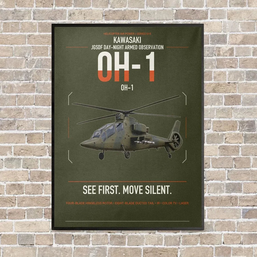 Kawasaki OH-1 vertical canvas print - framed - green army background