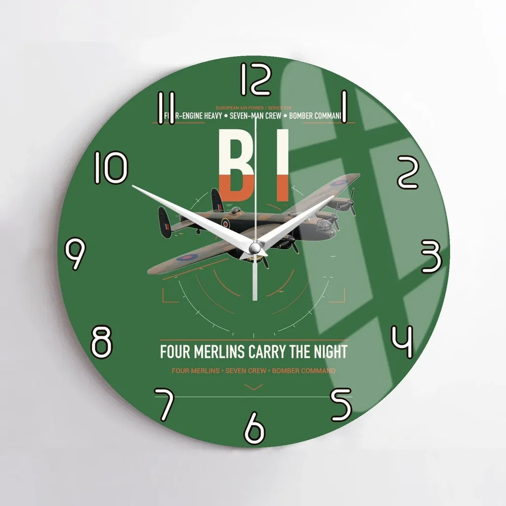 Avro Lancaster B I design on green no frame wall clock