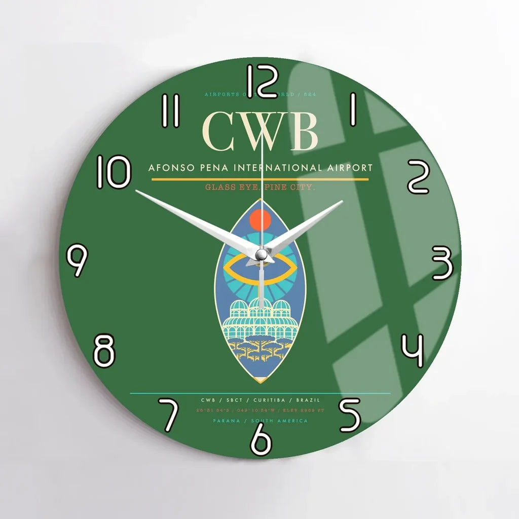 Afonso Pena International Airport (CWB) design on green no frame wall clock