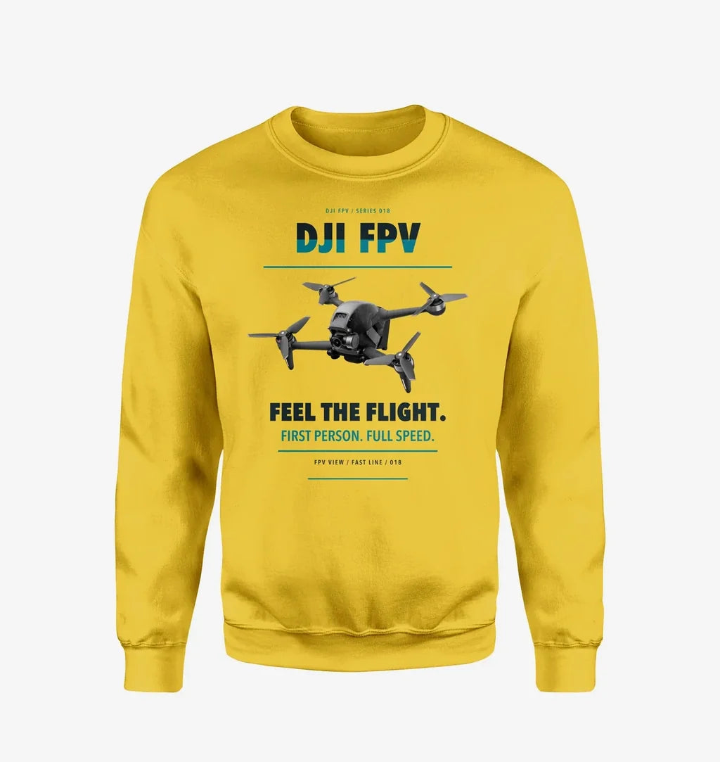 DJI FPV design on yellow sweatshirt
